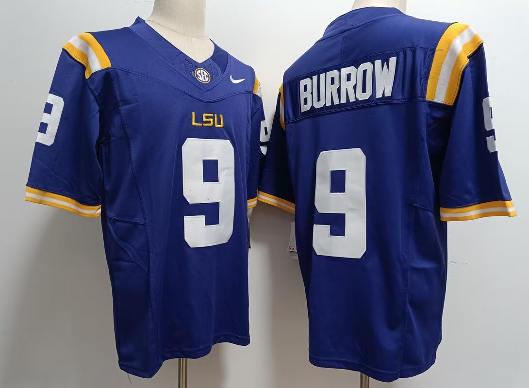 2024 NCAA Men LSU Tigers #9 Joe Burrow blue Nike jerseys